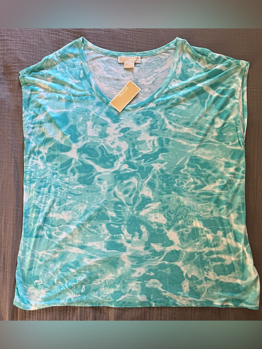 MICHAEL Michael Kors pool blue/white cap sleeve tee 2X NWT